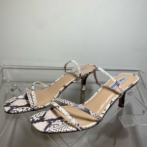 Steve Madden Strappy Sandals in beige embossed snakeskin.